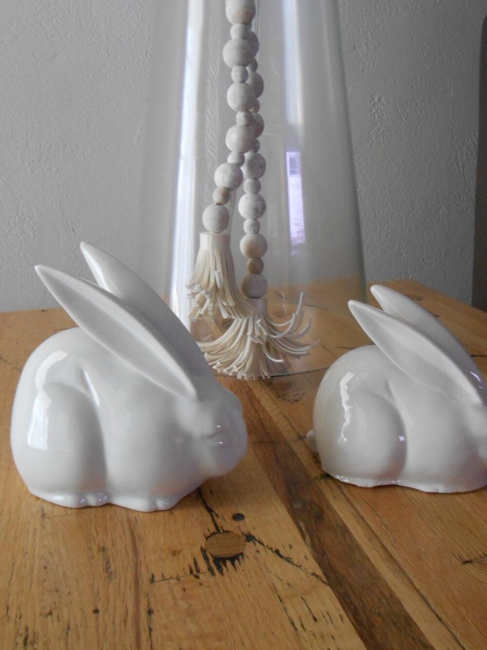 Pair of White Ceramic Bunny Rabbits